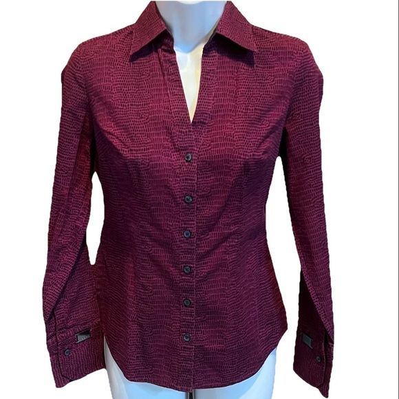 Express Tops - Express button down animal print long sleeve collared pink purple dress shirt